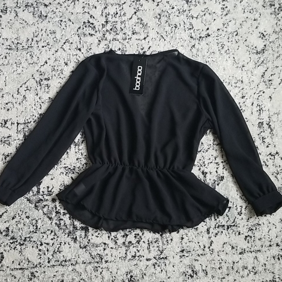 NWT Cropped Wrap Style Sheer Peplum Blouse - Picture 2 of 4